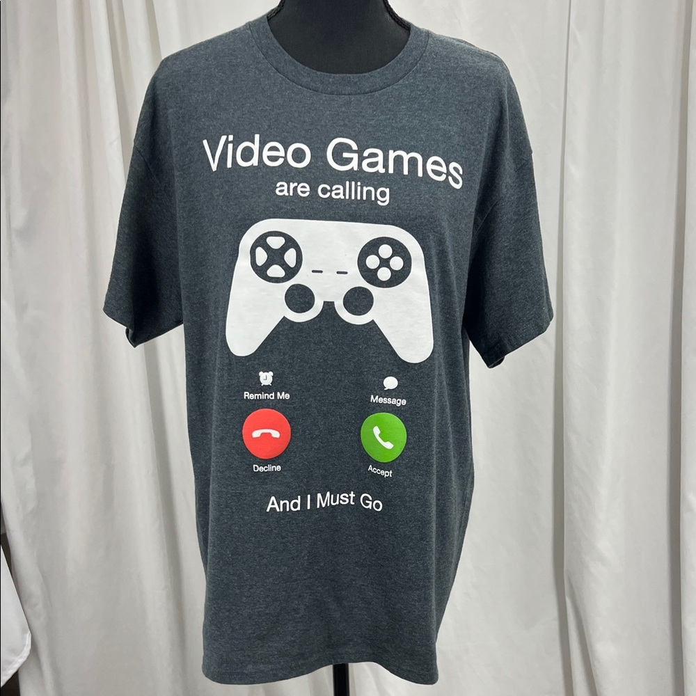 Men’s Large Video Games Graphic T-Shirt Gray Whimsical Americana Gammers